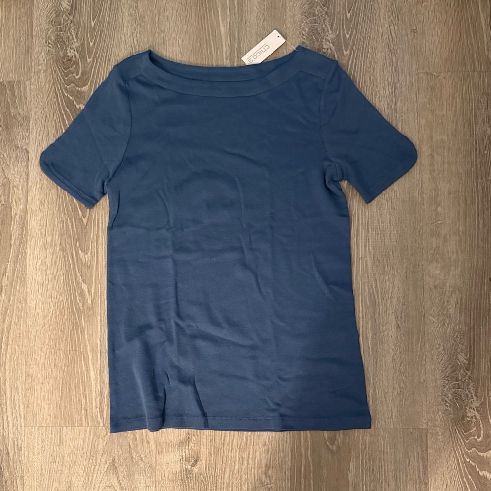Chicos Nikki Boat Short Sleeve Basic Knit - Colonial Coast